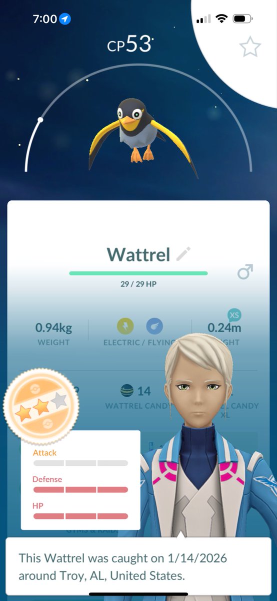 Not a bad home spawn for the Wattrel release! Rank one UL Kilowattrel!

#GOBattle #Battlers
