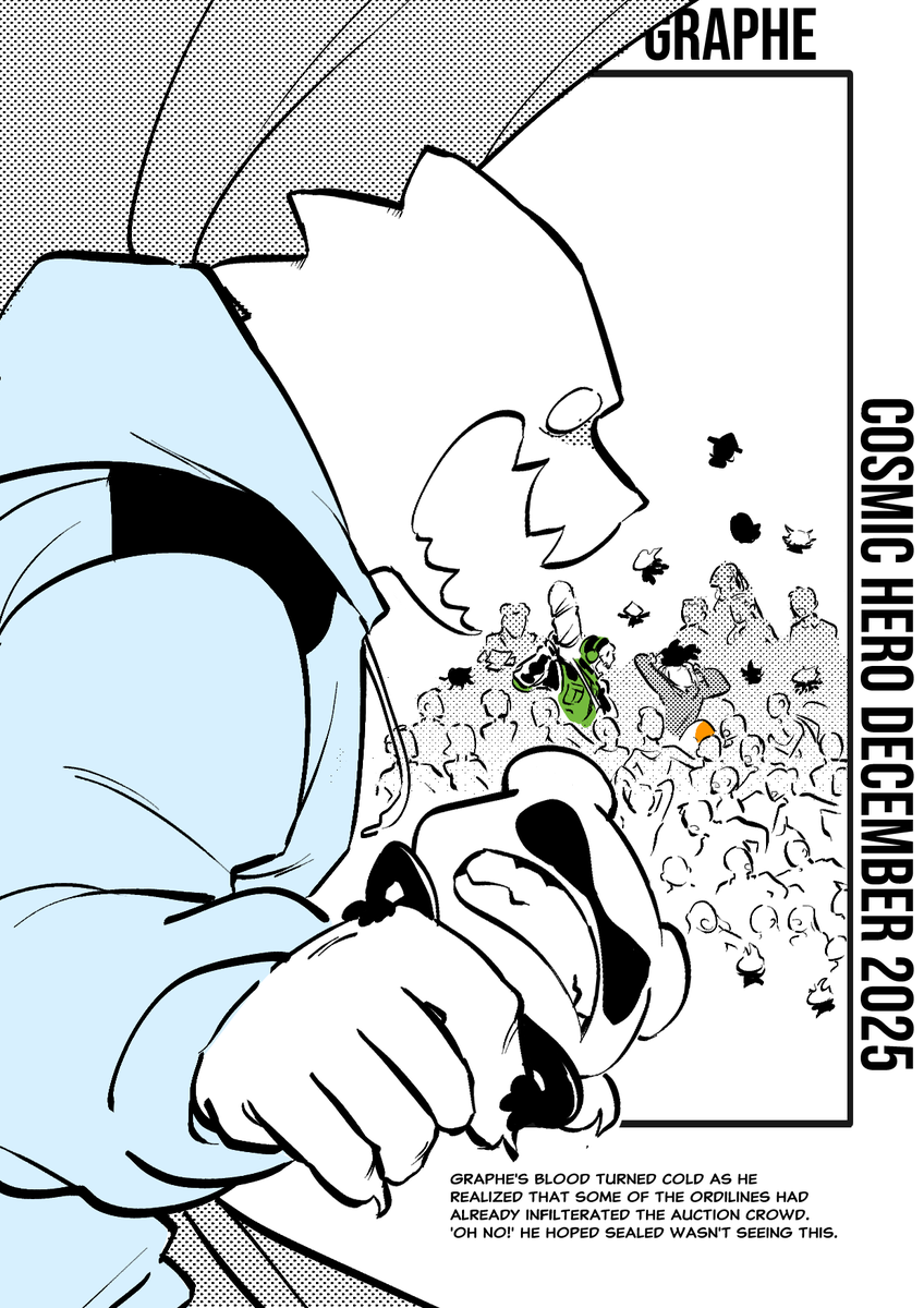 bit__ter's tweet image. apologies for the lateness, I am back from the holidays and here is December Cosmic Hero, @graphedino ! 🪐⚔️

The @ordiLines have escaped to the auction and he needs to find everyone before @sealed_art finds out! (Sealed probably already did)
