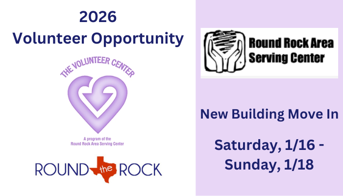 The Round Rock Area Serving Center is moving into a new space and could use helping hands from the community. Volunteers are needed to assist with setup and move-in as they prepare to continue serving local families.
If you’re able to help the helpers, now is a great time to get