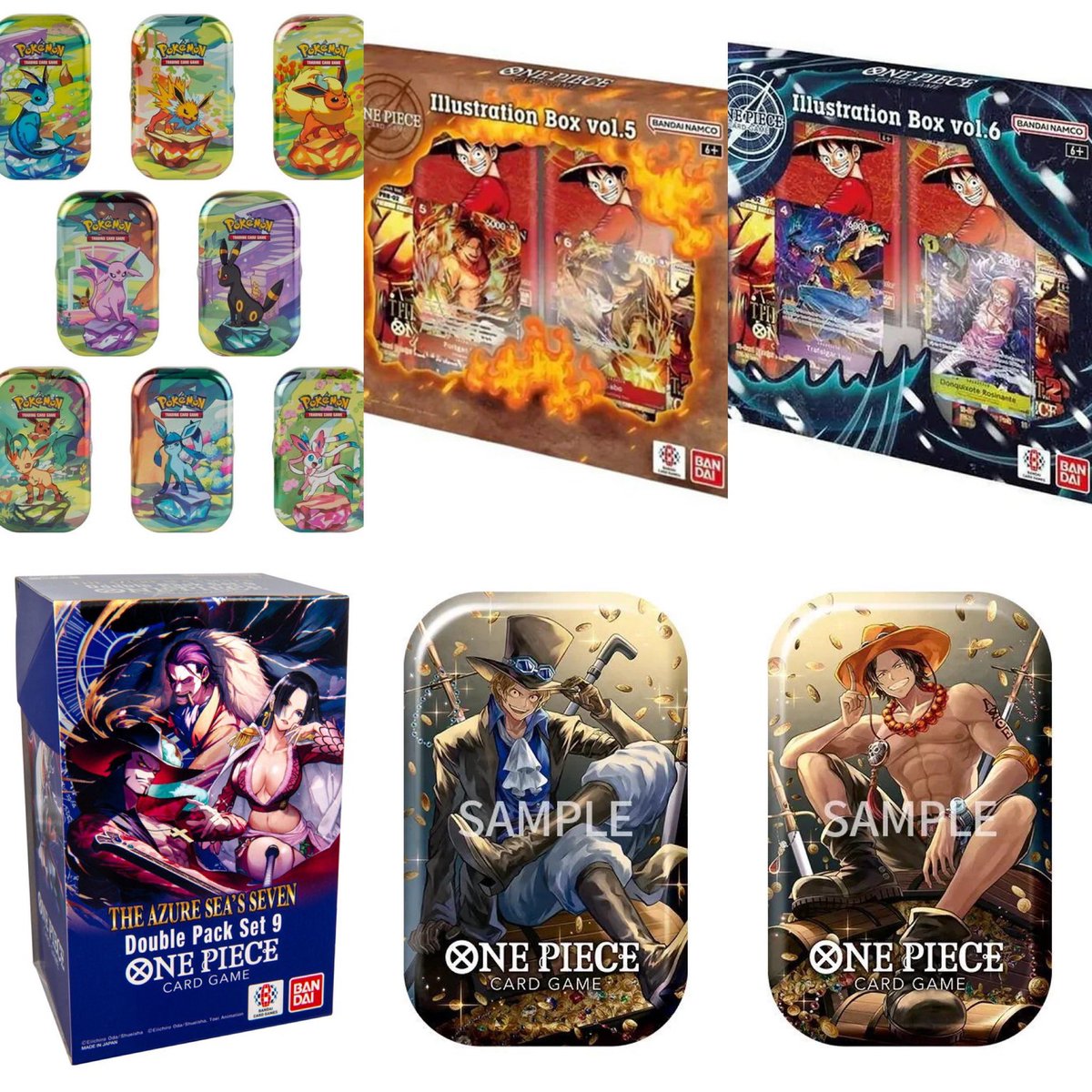 These Pokémon tins & One Piece Illustrations sets could be