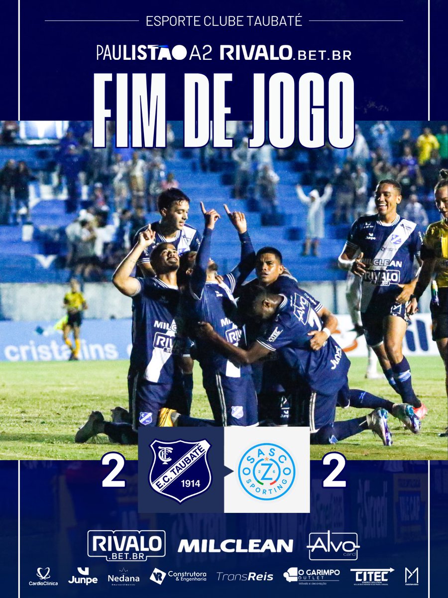ectaubate's tweet image. FIM DE JOGO!

O Taubaté empata com o Osasco Sporting no Joaquinzão em 2 a 2 - os gols do #BurroDaCentral foram marcados por Fraga e Macário.

O próximo compromisso do #GiganteDoVale é no próximo sábado diante da Inter de Limeira, ás 16 horas, fora de casa.

📸 Victor Cônsoli/ ECT