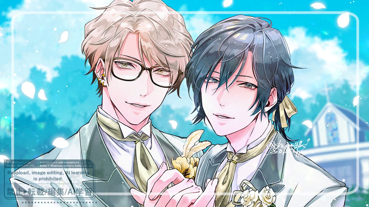 許可を頂いたので！

BLfranc様10周年の冊子で描かせていただいた「君、シヲレルコト勿レ」の薫さんと李一くんのBU
めちゃめちゃ幸せそうな二人を描けて本当に嬉しかったです…！一生幸せでいなｧ…!!

#BLfranc #商業BL