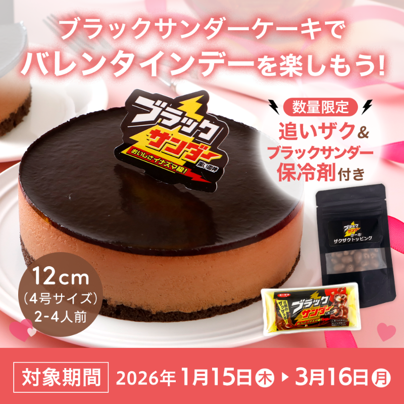 yuraku_shop's tweet photo. ブラックサンダーケーキでバレンタインデーを楽しもう❤

今だけ 数量限定で「追いザク＆ブラックサンダー保冷剤」付き🎁