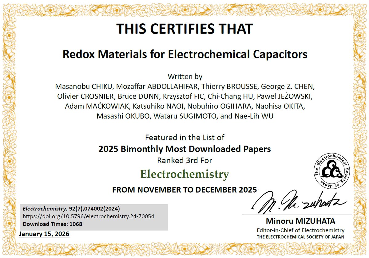 Most Downloaded Papers in Electrochemistry