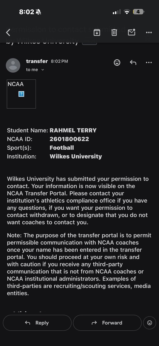 rahmelterry9's tweet image. #AGTG  Officially entered the transfer portal. Grateful to Wilkes University for trusting me on and off the field and giving me the opportunity to play at the next level.

1 year of eligibility + redshirt 

Elusive Fast Physical Wr‼️
