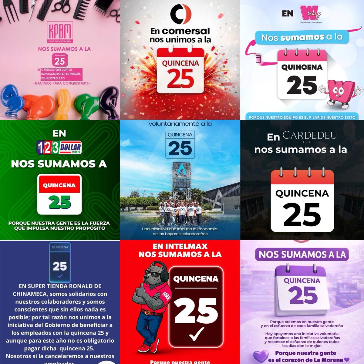 MrElegantesv's tweet image. Cada vez más empresas privadas se suman de manera voluntaria a la Ley Quincena 25, garantizando el pago del complemento salarial de enero sin descuentos de renta, ISSS ni AFP.

Este beneficio se entregará entre el 15 y 25 de enero a trabajadores con ingresos de hasta $1,500…