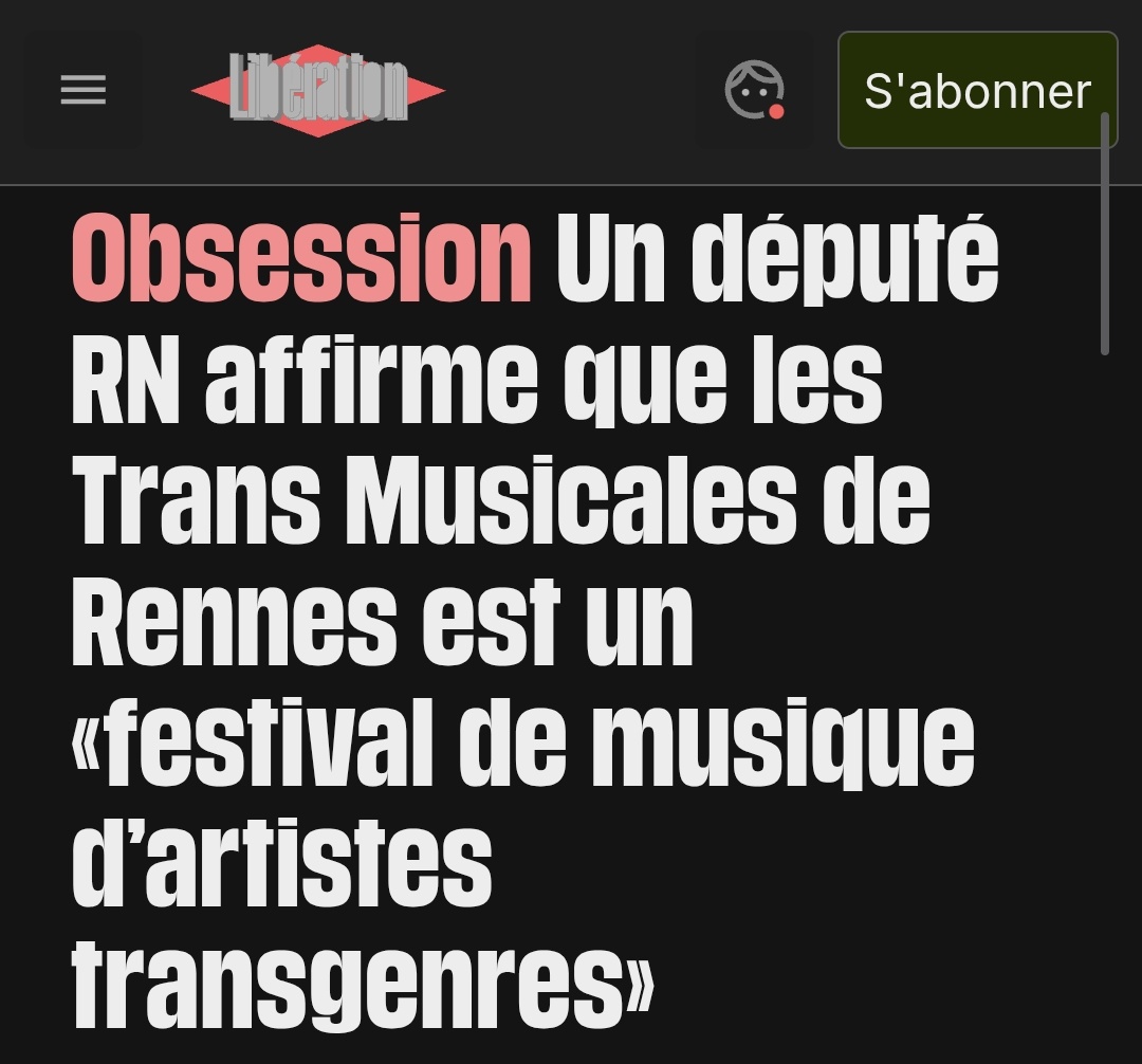 L'histoire est dingue.

Le RN a déposé un amendement contre un festival de musique appelé "Trans Musicales".

Le député auteur de l'amendement affirme que c'est un festival "de musique d'artistes transgenres".

Sauf que non. C'est le nom d'un album de free-jazz qui n'a rien à