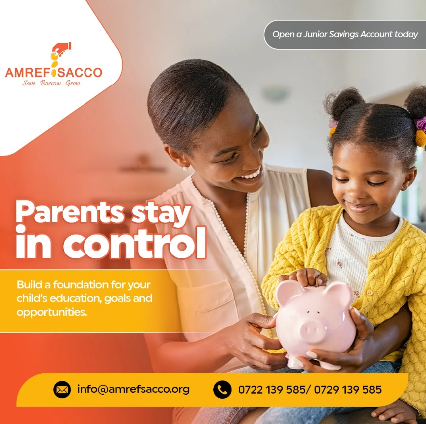 Parents stay in control. 

Build a bright future for your little one with an AMREF SACCO Junior Savings Account. Start small today; watch dreams grow tomorrow!

Open a Junior Savings account today
#AMREFSACCO #JuniorSavings