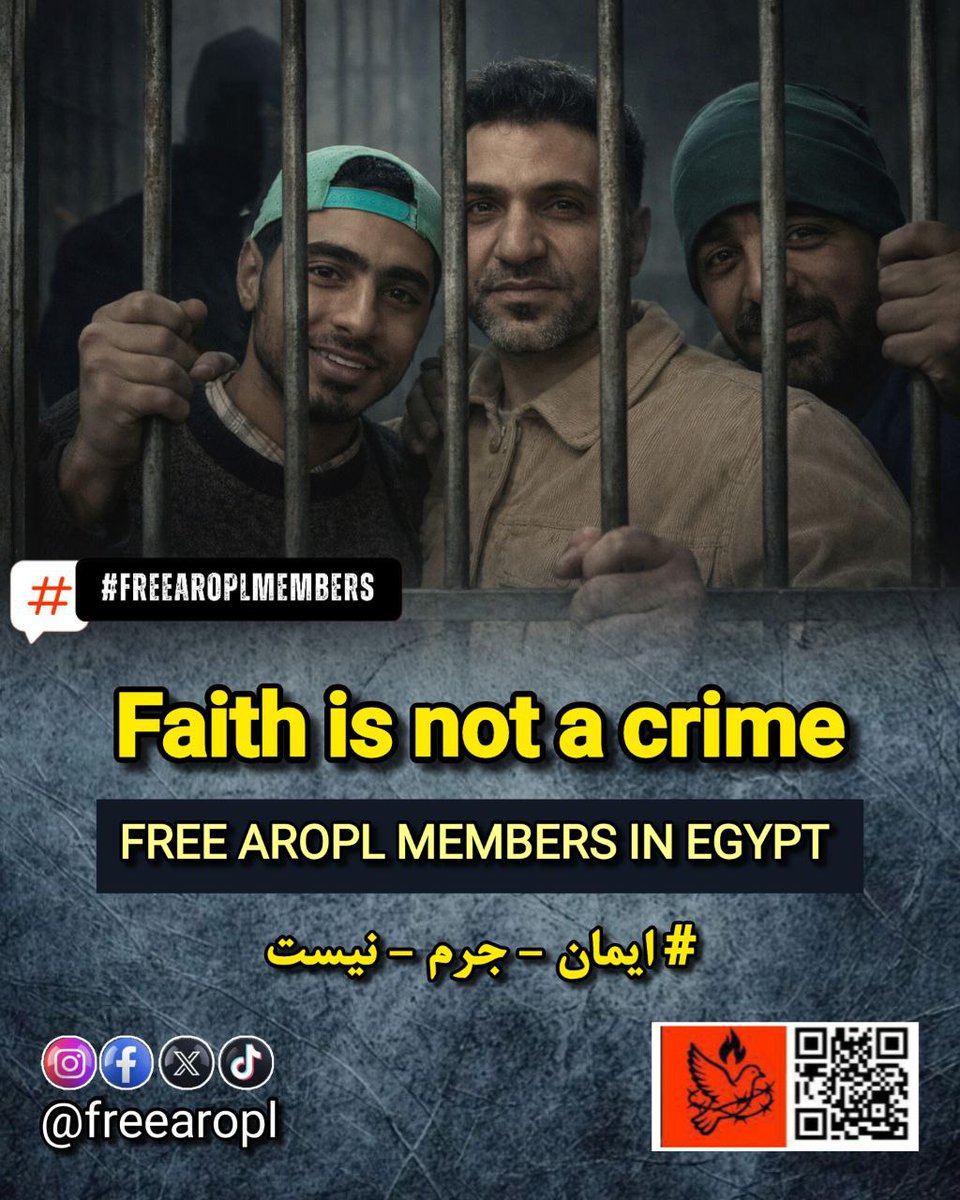 mariamalalmahdi's tweet image. هیچ‌کس نباید به‌خاطر ایمانش در ترس زندگی کند.
سرکوبِ مداومِ «دین صلح و نور احمدی» یک سابقهٔ خطرناک برای همهٔ مصری‌ها ایجاد می‌کند.
#FreeAROPLMember
#EndReligiousPersecution
#Egypt
#FreeThemNow
#NoMoreSilence