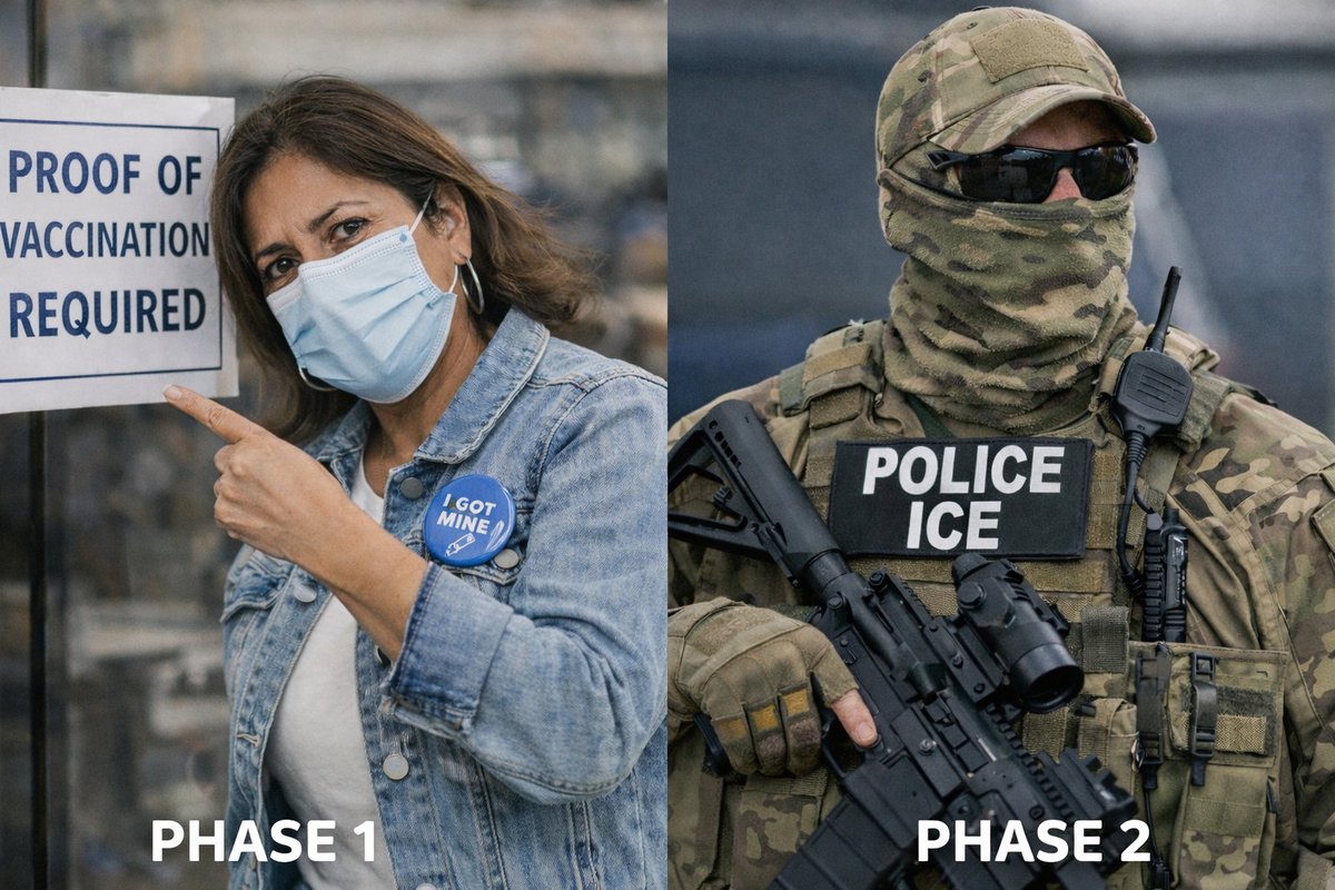 PrepperCanadian's tweet image. First it was “show your papers” to prove you were vaxed or tested. Now it’s “show your papers” (camo edition) at the barrel of a gun.

Wait until they combine the two.