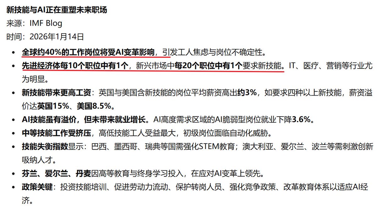 全球约40%的工作岗位将受AI变革影响
