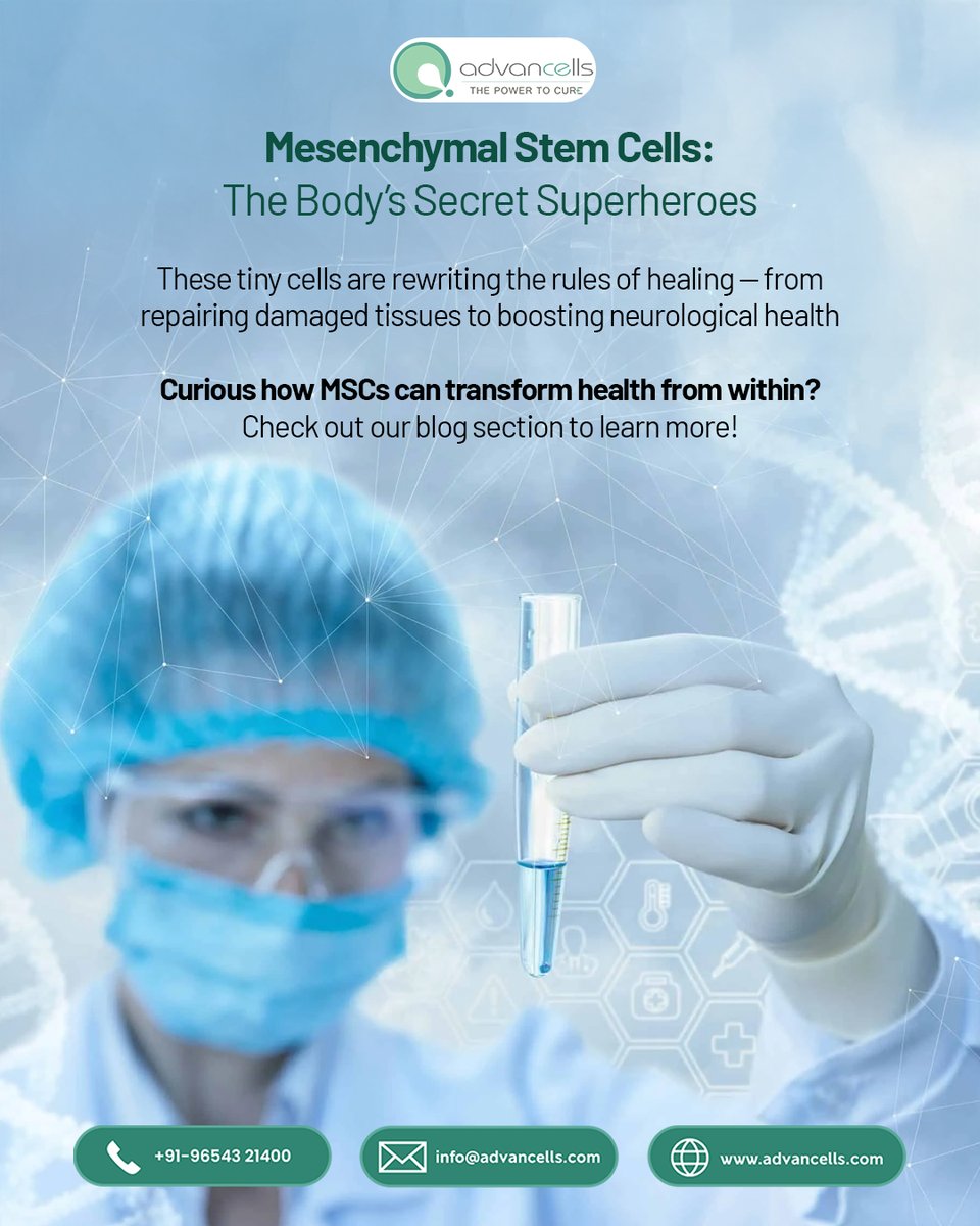 Imagine a cell that can regenerate tissues, calm inflammation, and even support brain health. 

Mesenchymal Stem Cells (MSCs) are doing exactly that — and the science behind them is truly fascinating.
Read here 👉  advancells.com/guide-to-mesen…

#MSCs #stemcells #regenerativemedicine