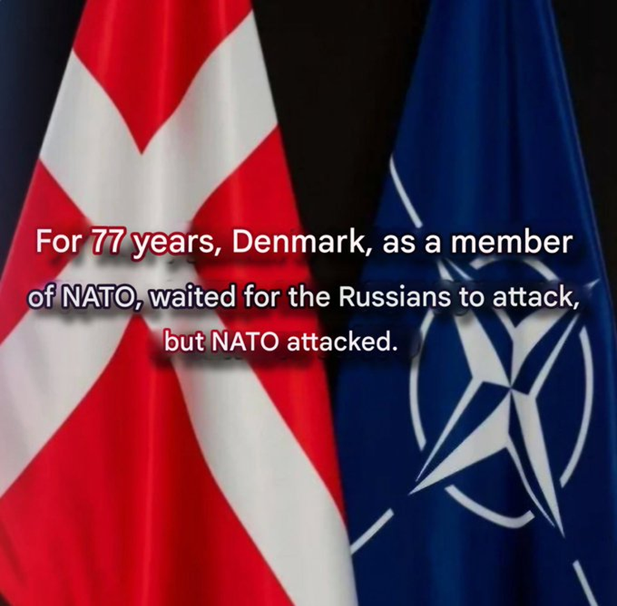 Dinamarca porta més de 70 anys com a membre de la OTAN  esperant un atac de Rúsia.
Però va y qui la ataca és la OTAN.