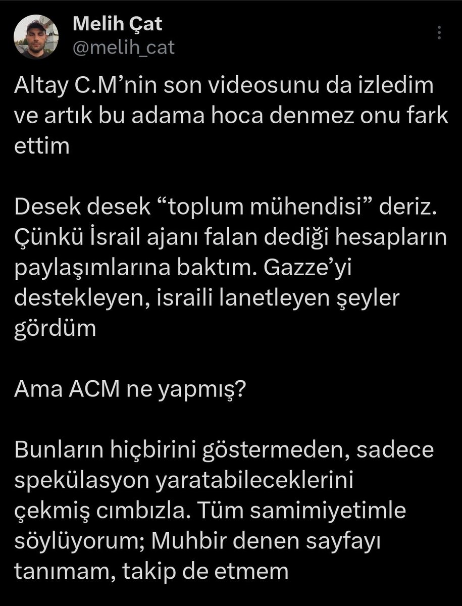 Melih'i tanımıyorum ama bu paylaşımına binaen bir şeyler yazma ihtiyacı hissettim. inşallah muhataplar herhangi bir tepki verirler.

Bence sorunumuz ACM sorunu değil, bazı din adamlarının nasıl bu kadar açıktan YALAN söyleyebildikleri. Bu bağlamda, verdiğim örnekleri kasten