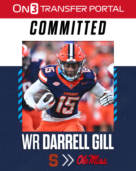 BREAKING: Syracuse WR Darrell Gill has signed with Ole Miss, <a href="/PeteNakos/">Pete Nakos</a> and <a href="/Hayesfawcett3/">Hayes Fawcett</a> report🦈

The 6-foot-3, 190-pound WR has 70 career catches for 1,136 yards and 8 TDs.

on3.com/college/ole-mi…