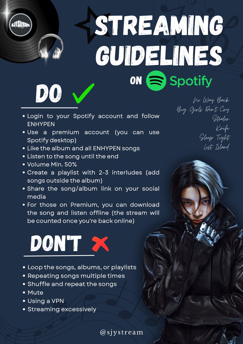SJYStream's tweet image. 📢 STREAMING GUIDELINES❗️

Please pay attention to these guidelines for Youtube and Spotify stream, so we can achieve our comeback goals!

#ENHYPEN_7thMiniAlbum #엔하이픈 #ENHYPEN #엔하이픈 @ENHYPEN @ENHYPEN_members