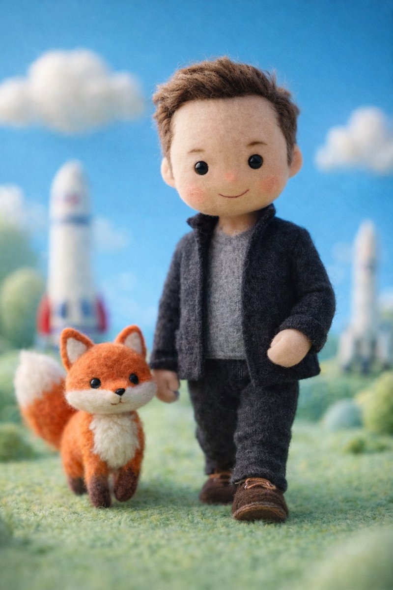 This style focuses on creating whimsical, handcrafted felt illustrations with a cozy and futuristic aesthetic, capturing detailed textures and a storybook feel.