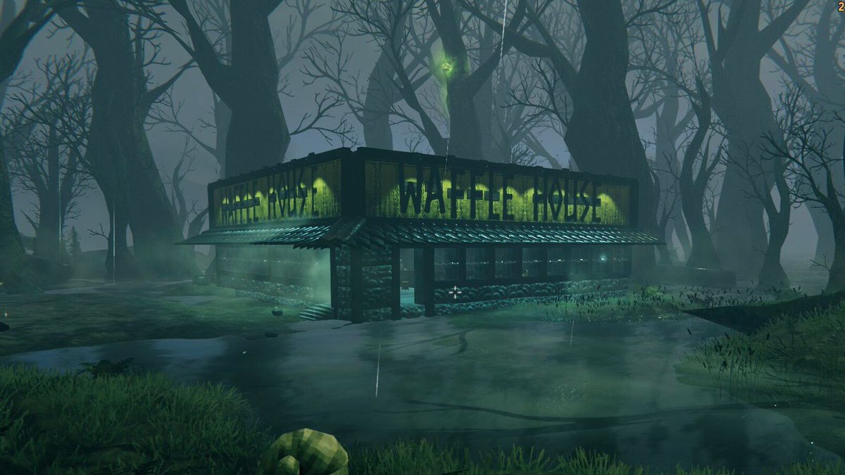 Dexerto's tweet image. User 'GregtheSorcerer' is going viral for building a Dollar General and Waffle House in Viking-inspired survival game Valheim