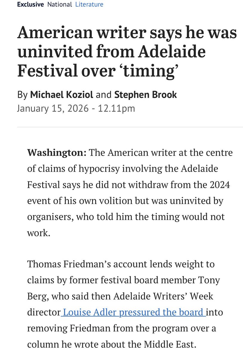 DrMurgy's tweet image. So, three-time Pulitzer Prize winner &amp;amp; NYT columnist says he was uninvited to #AWW. Freedom of speech for some and not for others. Story in The Age no SMH.