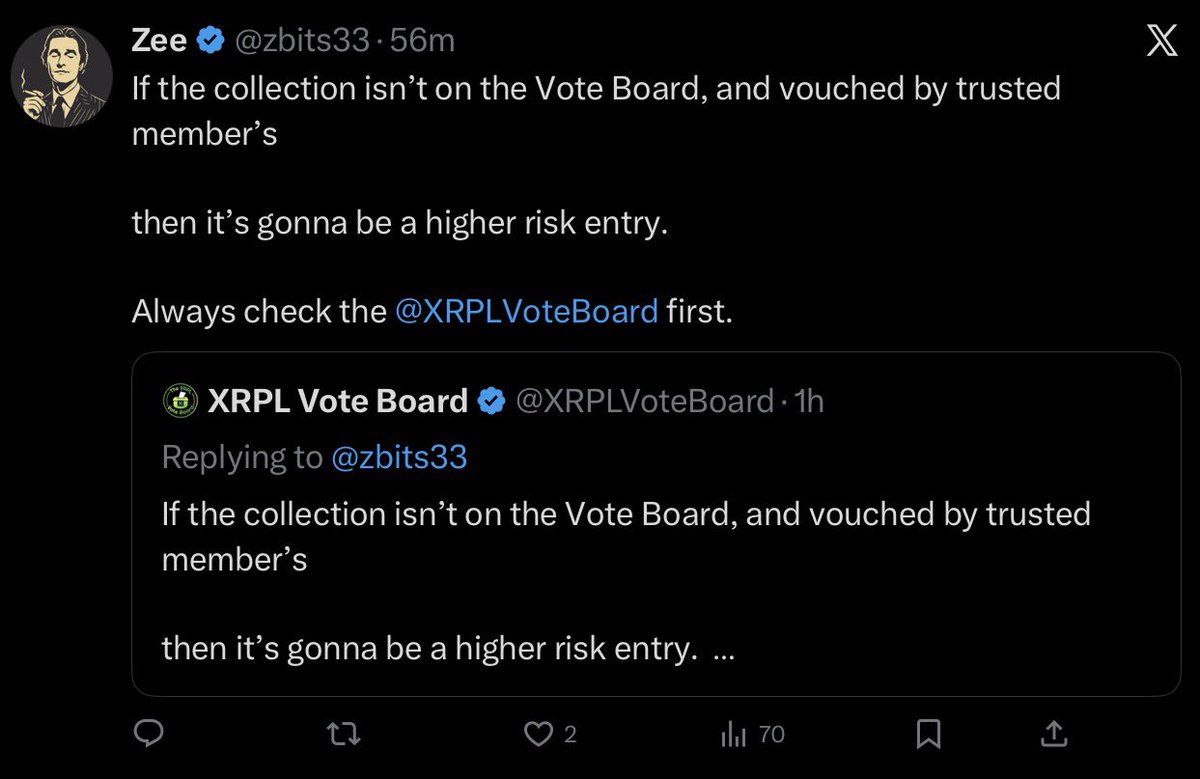 If the collection isn’t on the Vote Board, and vouched by trusted member’s 

then it’s gonna be a higher risk entry.  

Always check the <a href="/XRPLVoteBoard/">XRPL Vote Board</a> first.