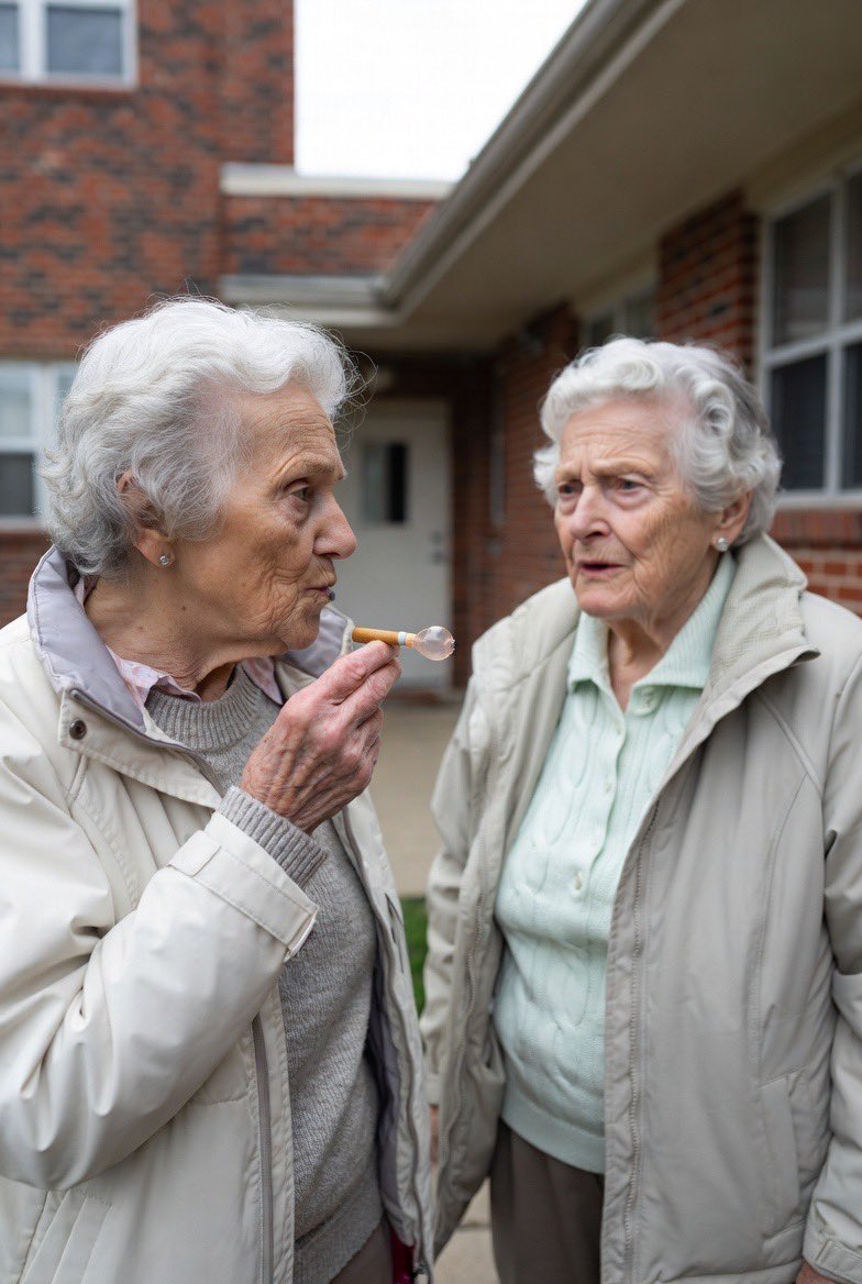 Boldyboy1975's tweet image. 🤣🤣🤣🤣Jane and Arlene are outside their nursing home, having a drink and a smoke, when it starts to rain. Jane pulls out a condom, cuts off the end, puts it over her cigarette, and continues smoking.
Arlene: What in the hell is that?
Jane: A condom. This way my cigarette…