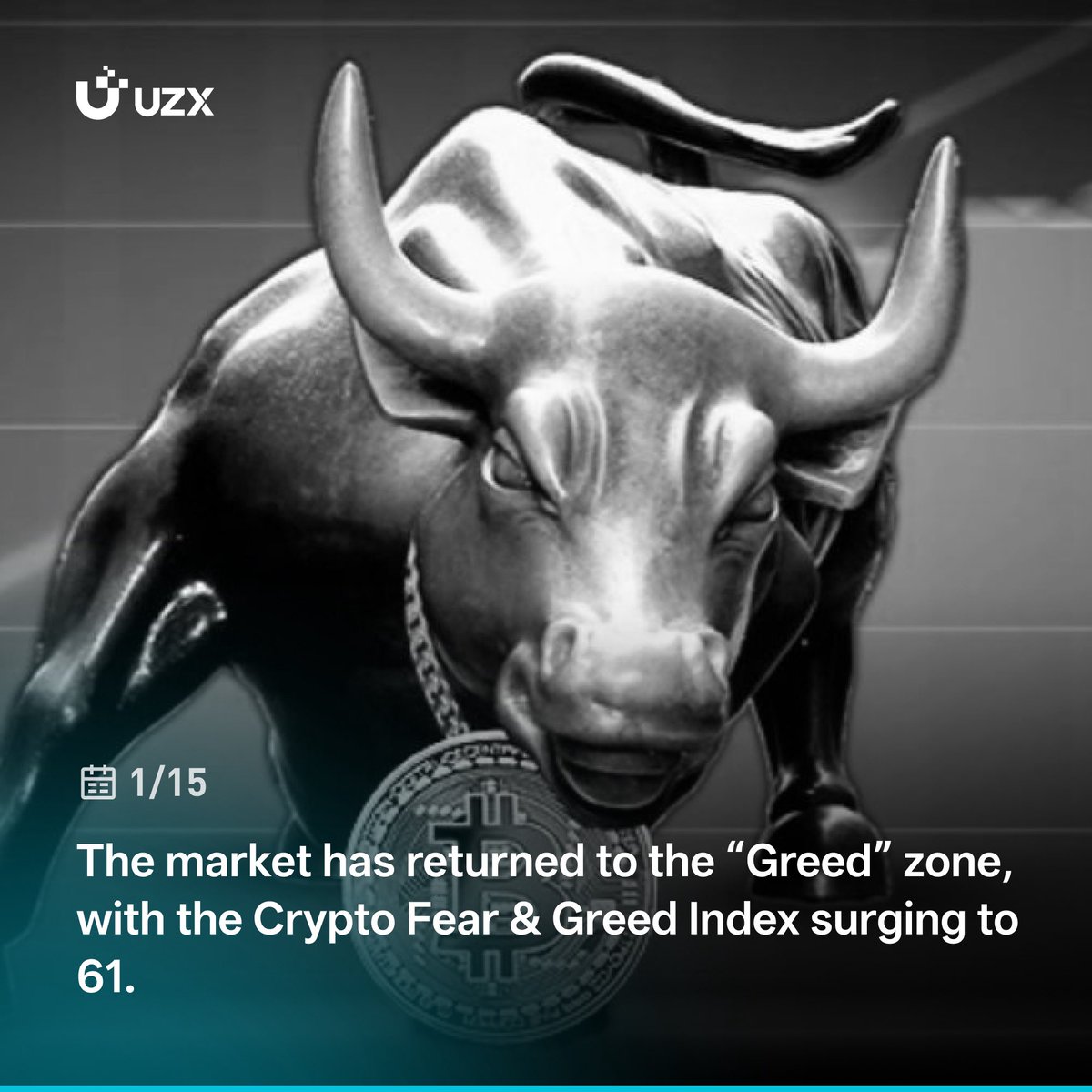 ⚡️ #UZX BREAKING NEWS #Crypto The market has returned to the “Greed” zone,  with the Crypto Fear & Greed Index surging to 61.