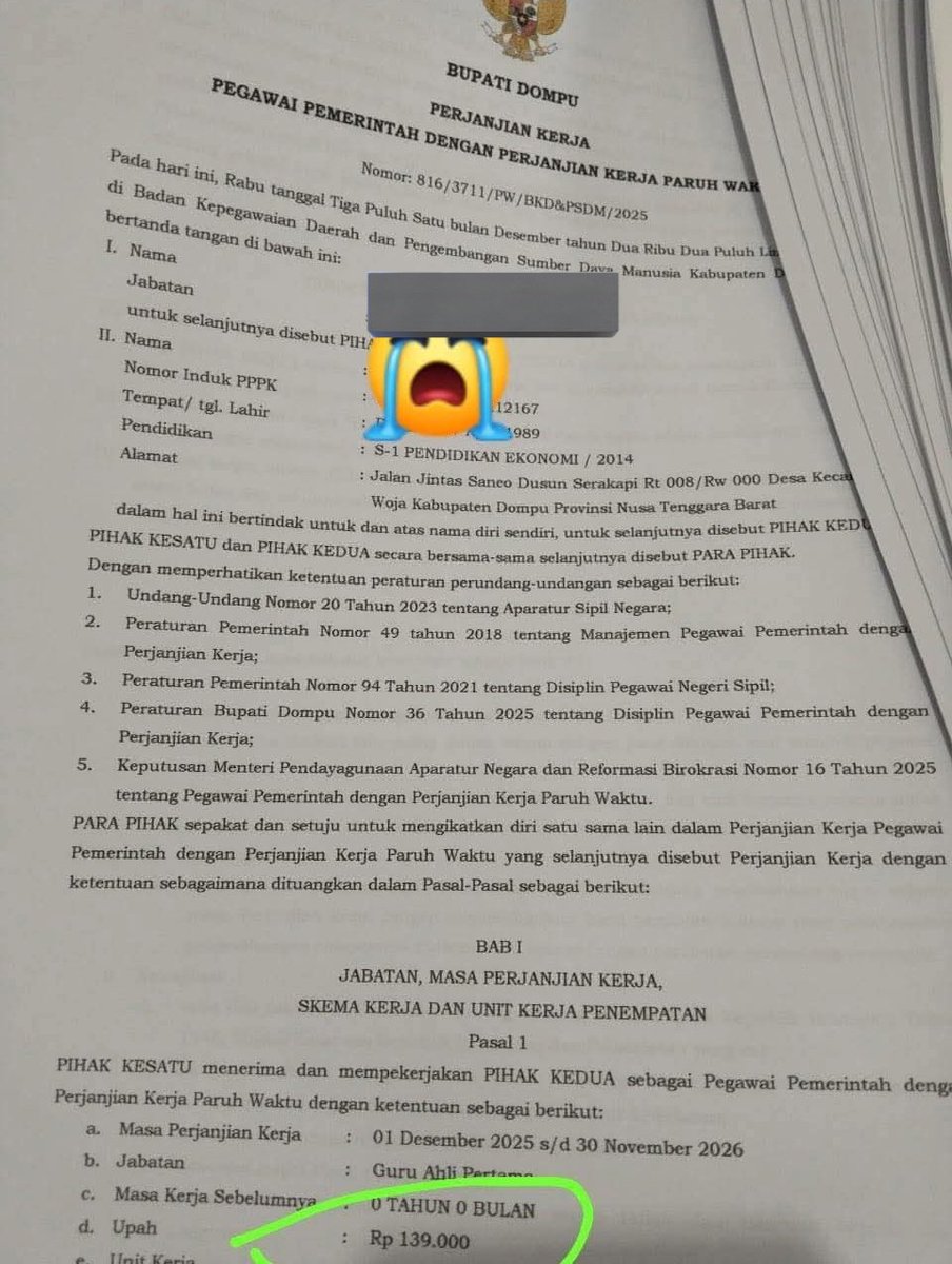 Guru PPPK Paruh waktu, di Kab Dompu hanya digaji Rp. 139.000 per bulan. damnkh
kuota <a href="/Telkomsel/">Telkomsel</a> saja 150rb per bulan.

dan kita berharap pendidikan kita berkualitas? 
Shame on you, bupati dompu. 

<a href="/dariguruhonorer/">txt dari guru honorer</a>