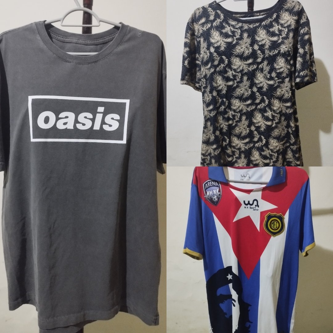 chtadeu's tweet image. Tô me desfazendo dessas blusas.

Oasis e a do Madureira é tamanho G. 

Oasis nunca foi usada, a outra do Madureira/Cuba usei duas vezes na gravação de um documentário. 

A outra com coqueiros é GG, da Armadillo. Usei uma única vez na gravação do meu álbum Ao Vivo. 

100,00 cada