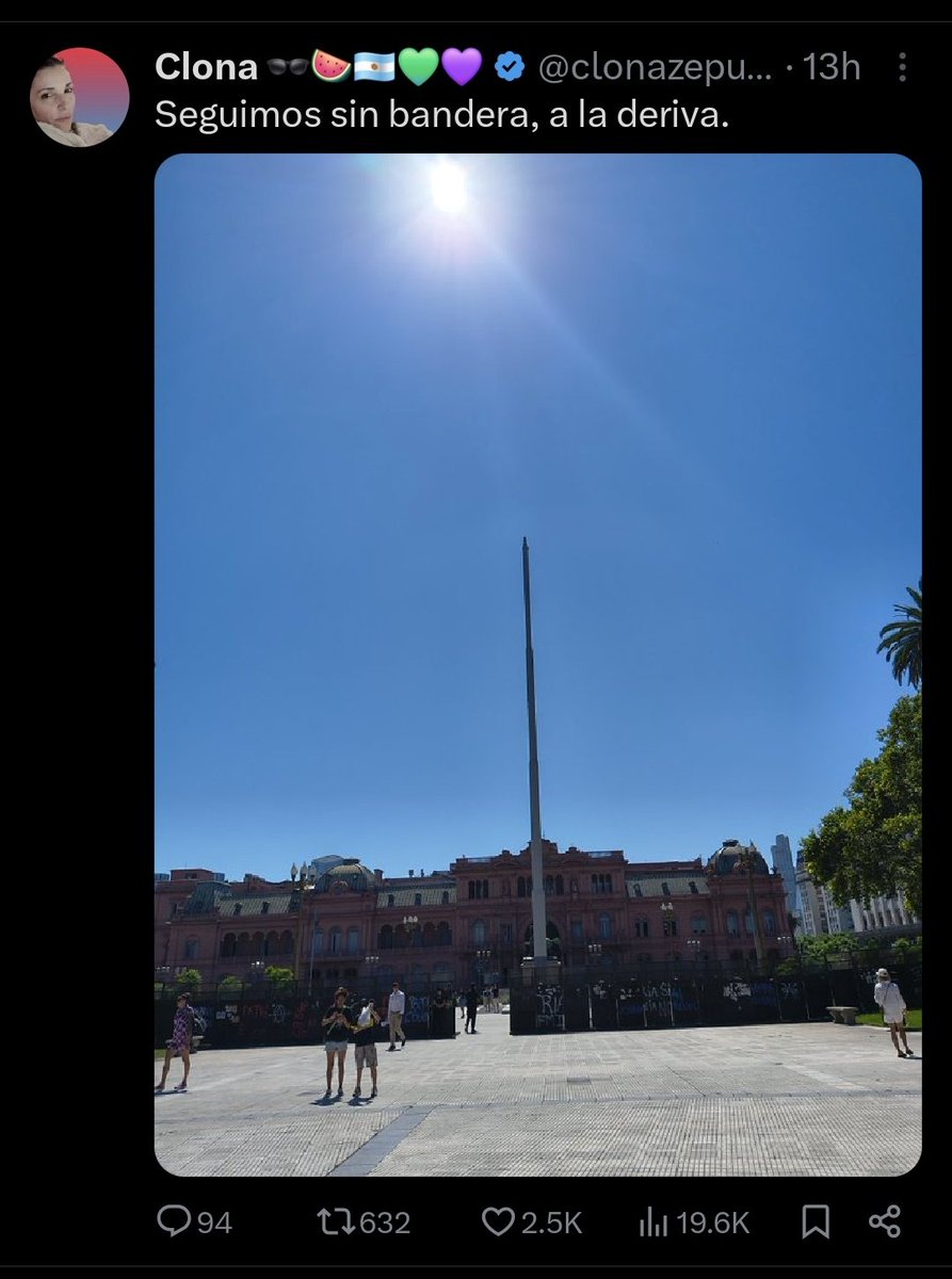 Se suman algunos otros a la denuncia, pero todavía no es tendencia la falta de bandera, ni tampoco la han cubierto medios del mainstream.

PD: falta agregar que no está la de la Casa Rosada tampoco. <a href="/Clonazepamers/">Clonazepam</a> <a href="/CMonteroOficial/">Carlos Montero</a>