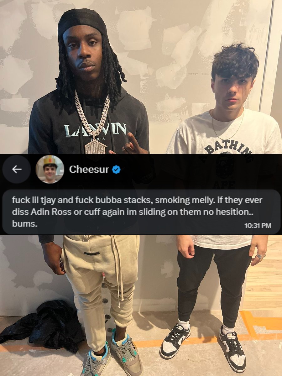 GetClipped's tweet image. Adin Ross' strongest soldier Cheesur SENDS SHOTS at Lil Tjay &amp;amp; Bubba Stacks after they recently dissed Adin Ross and claimed they were going to harm him 👀

"Smoking melly.. if they ever diss Adin Ross or Cuffem again im sliding"