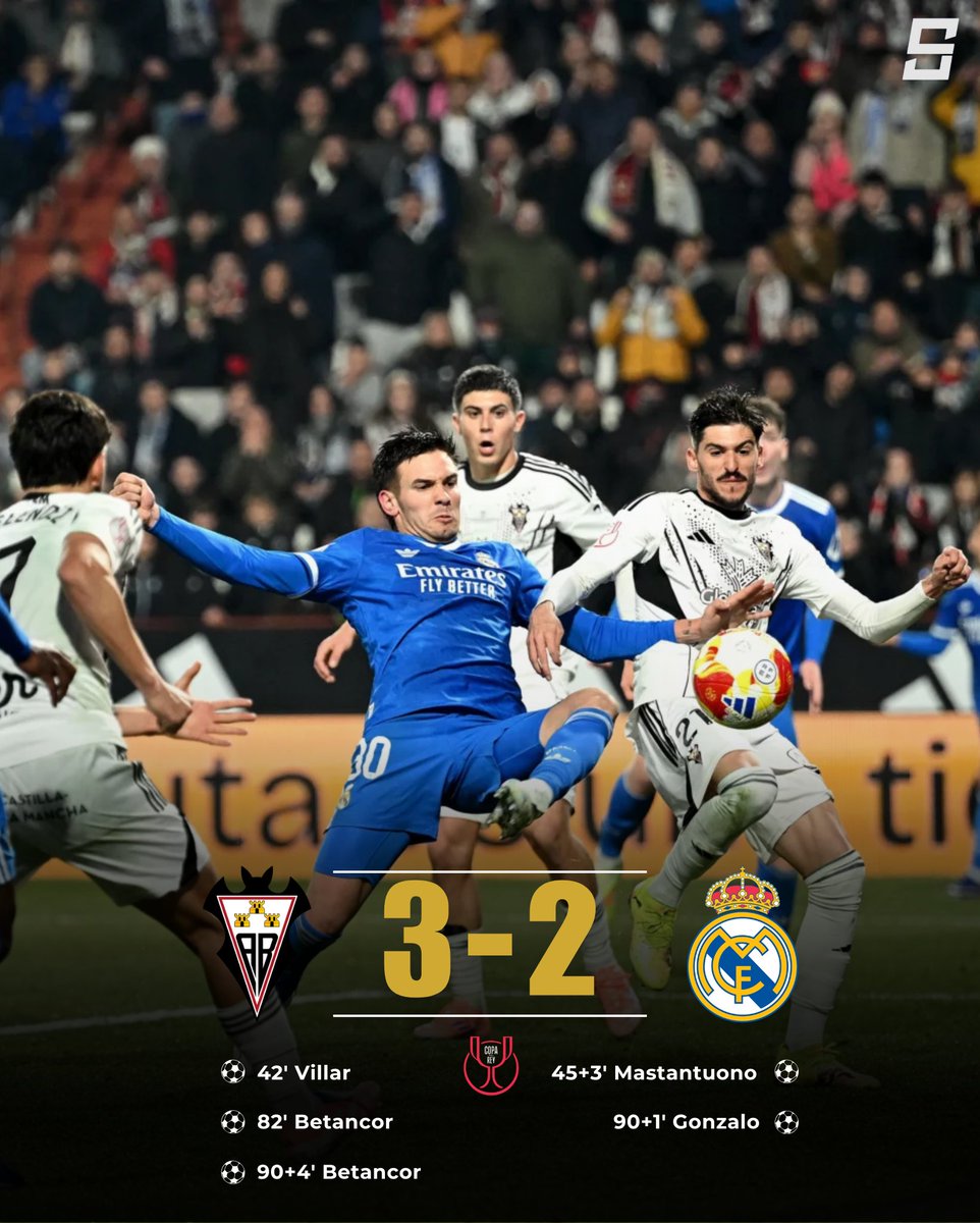 iSportsAPI's tweet photo. What a week to Real Madrid🤨

First lost to Barcelona and out of Supercopa de Espana, then changed the coach, now lost to Albacete (17th at La Liga 2😳) and out of Copa del Rey...

What will be next?

#HalaMadrid #AlbaceteRealMadrid https://t.co/blFxlZz5V8