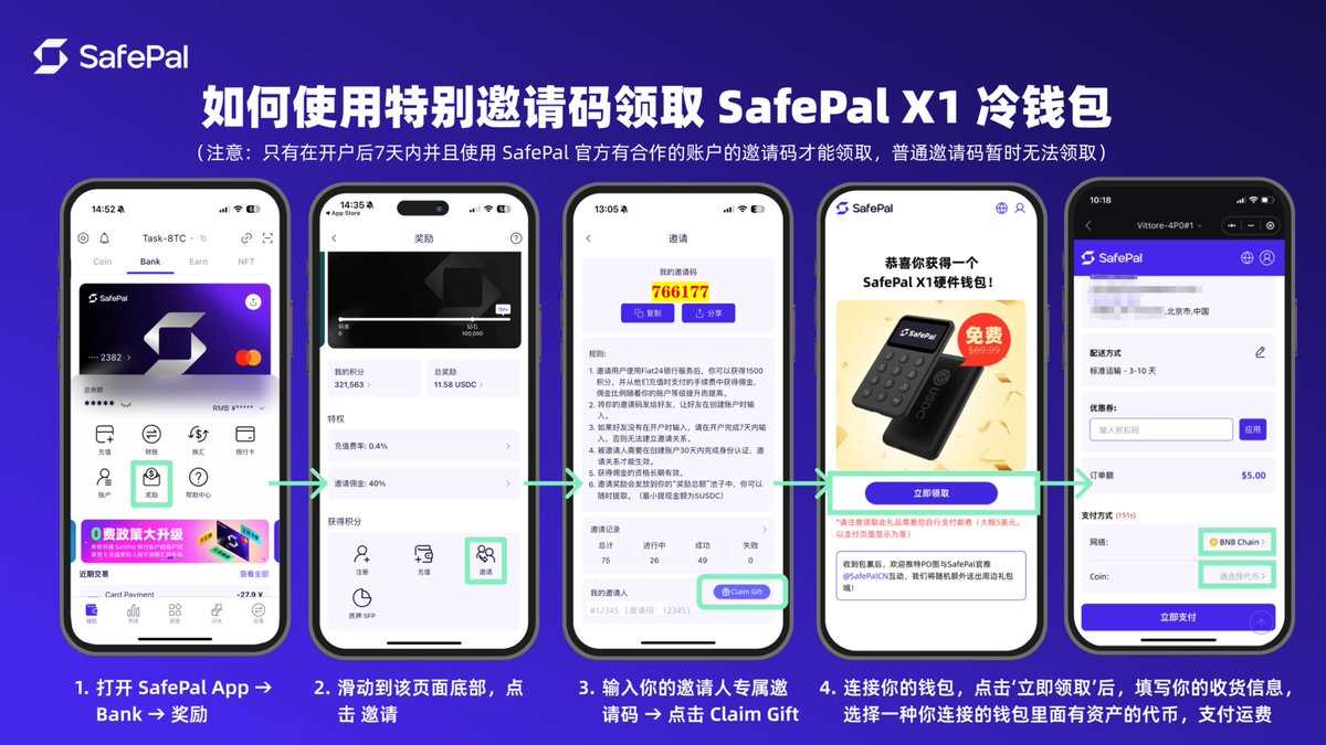 😈👿Safepal 1 月福利已开启： 通过泥伏雷专属邀请码绑定注册，直接白嫖Safepal X1 冷钱包。  这种级别的活动不常见，流程不复杂，现在不薅，后面大概率就没了。 名额有限，能薅就别等，具体领取流程我已整理好，按步骤操作即可。 #safepal # 冷钱包