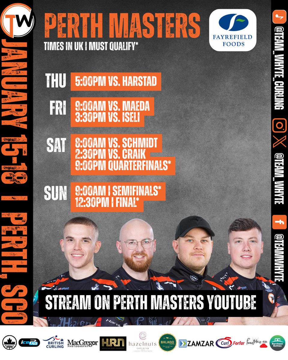 hardiecurling's tweet photo. PERTH MASTERS 🥌🗓️

Quick turnaround and we’re back in action! Kicking things off Thursday evening here in 🏴󠁧󠁢󠁳󠁣󠁴󠁿

Catch live games on the Perth Masters YouTube channel or follow live scores online at https://t.co/17mtt69ggm 🔗

Let’s see what we can do here!

#TeamWhyte https://t.co/3f5WIwT8X7