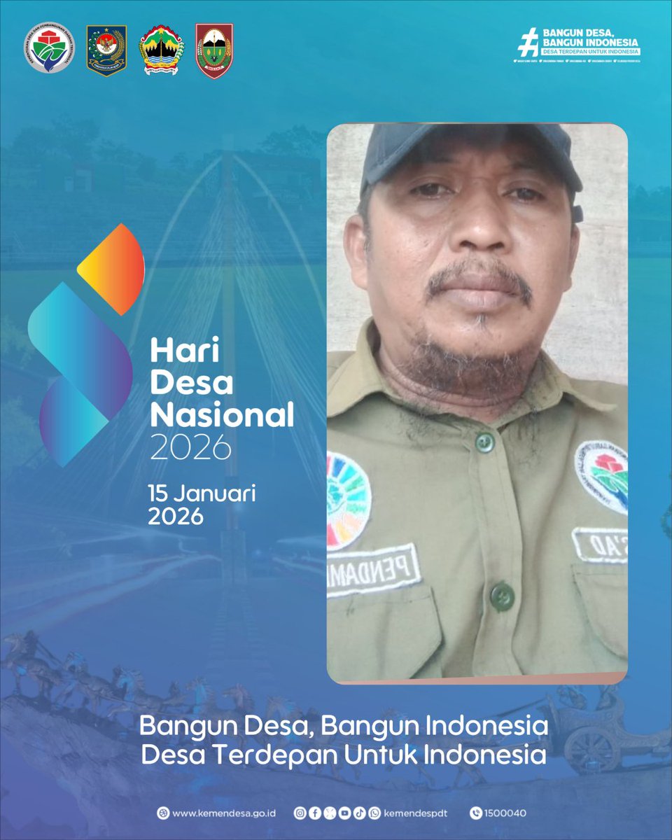 SEMARAK HARI DESA NASIONAL 2026
Bangun Desa Bangun Indonesia
Desa Terdepan untuk Indonesia 
 Kamis 15 Januari 2026  
<a href="/prabowo/">Prabowo Subianto</a>
<a href="/gibran_tweet/">Gibran Rakabuming</a>
<a href="/YandriSusanto/">Yandri Susanto</a>
<a href="/ArizaPatria/">Ariza Patria</a>
<a href="/kemendespdt/">#BangunDesaBangunIndonesia</a>
#BPSDMKemendesaPDT
#HariDesaNasional2026
#BangunDesaBangunIndonesia
#DesaTerdepanUntukIndonesia