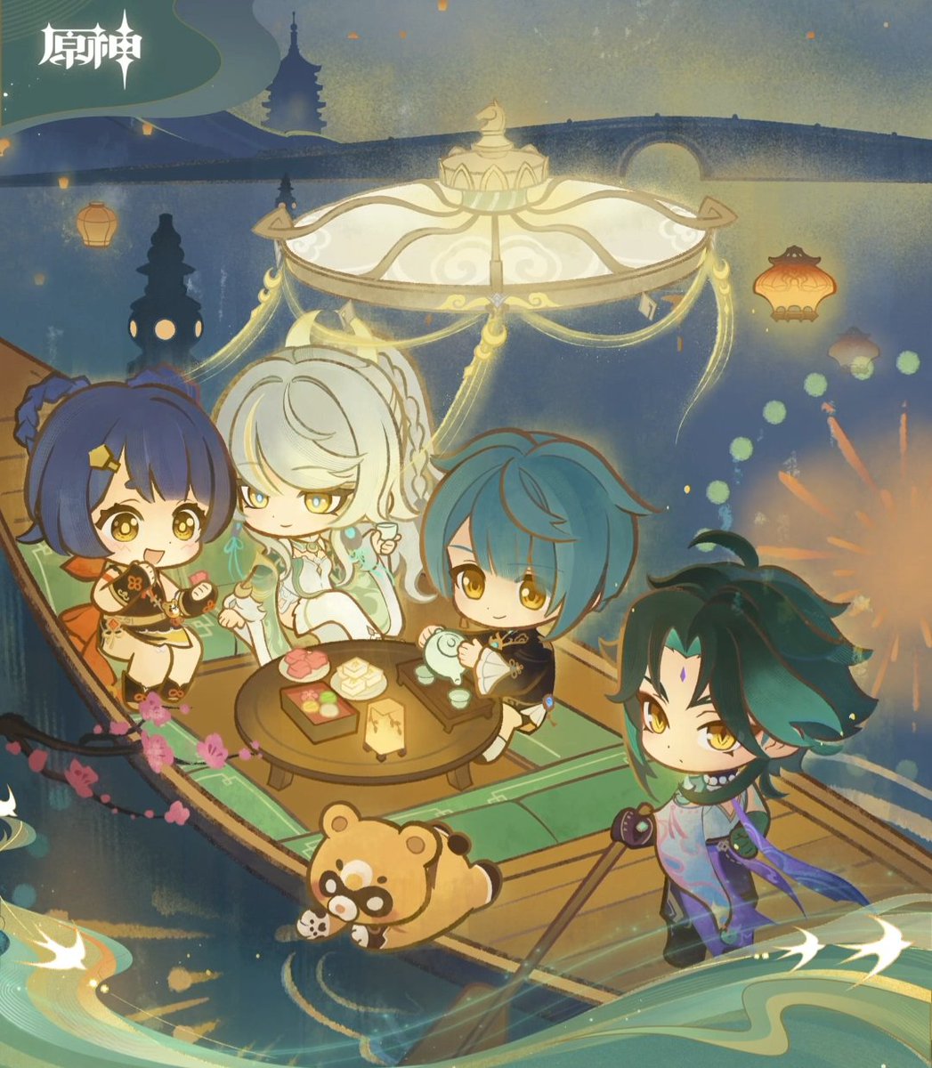 GenshinUniverse's tweet image. New Zibai, Xiao, Xingqiu &amp;amp; Xiangling Illustration

-From CN collab