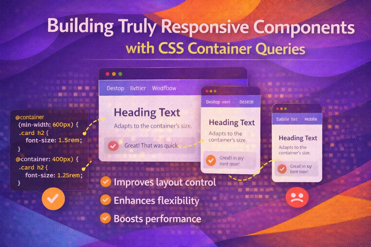 Tired of components breaking when moved to different layouts? 🤔

I've been exploring CSS Container Queries and honestly, they're brilliant for building truly modular components.

They respond to their parent, not the viewport. Game changer. 

alexanderburgos.netlify.app/blog/responsiv…