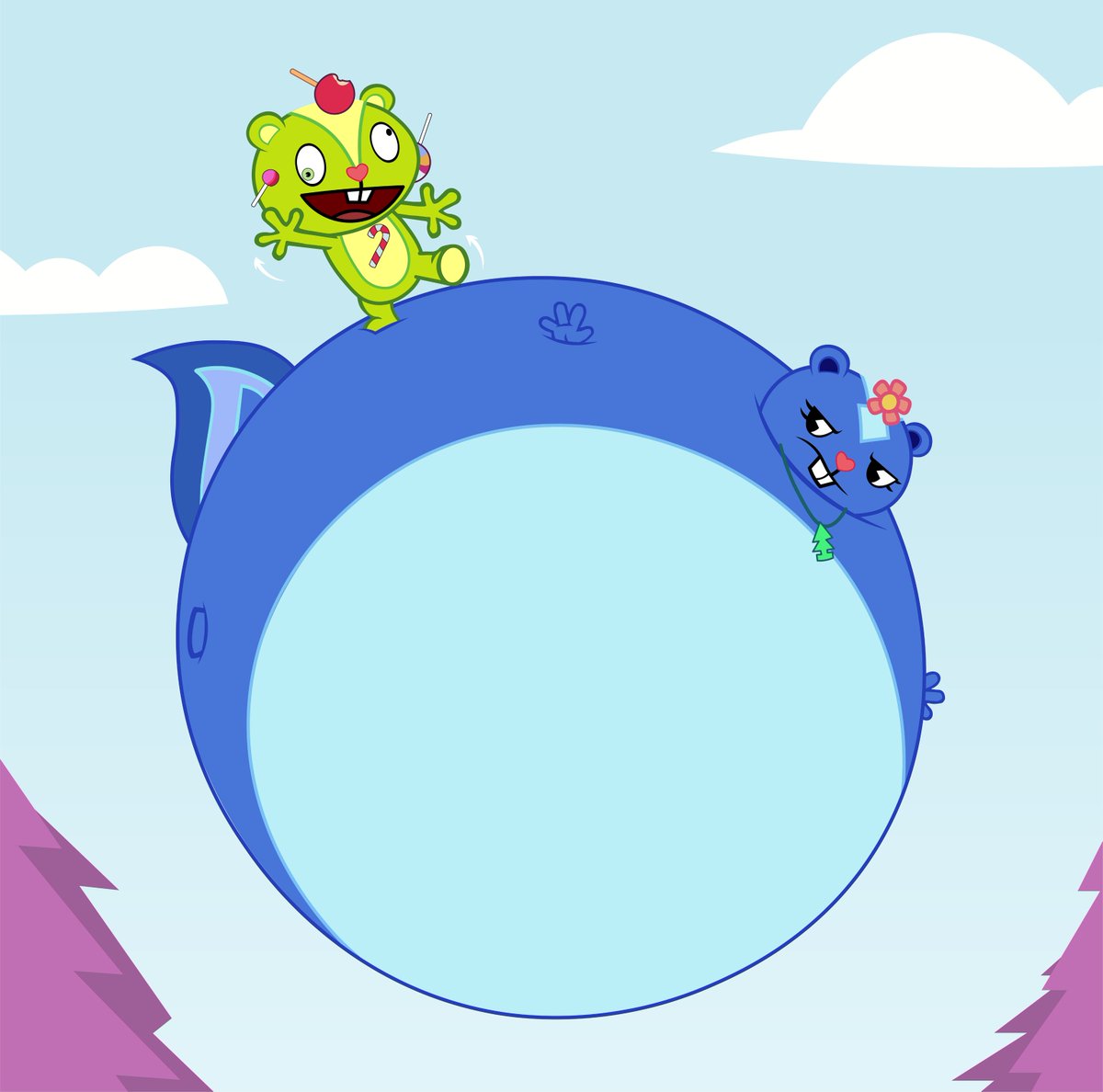 Green with a sphere blue. #inflationart #inflation #bellyinflation #bodyinflation #sphericalinflation #inflationart #HTF #petunia #happytreefriends #petuniahappytreefriends