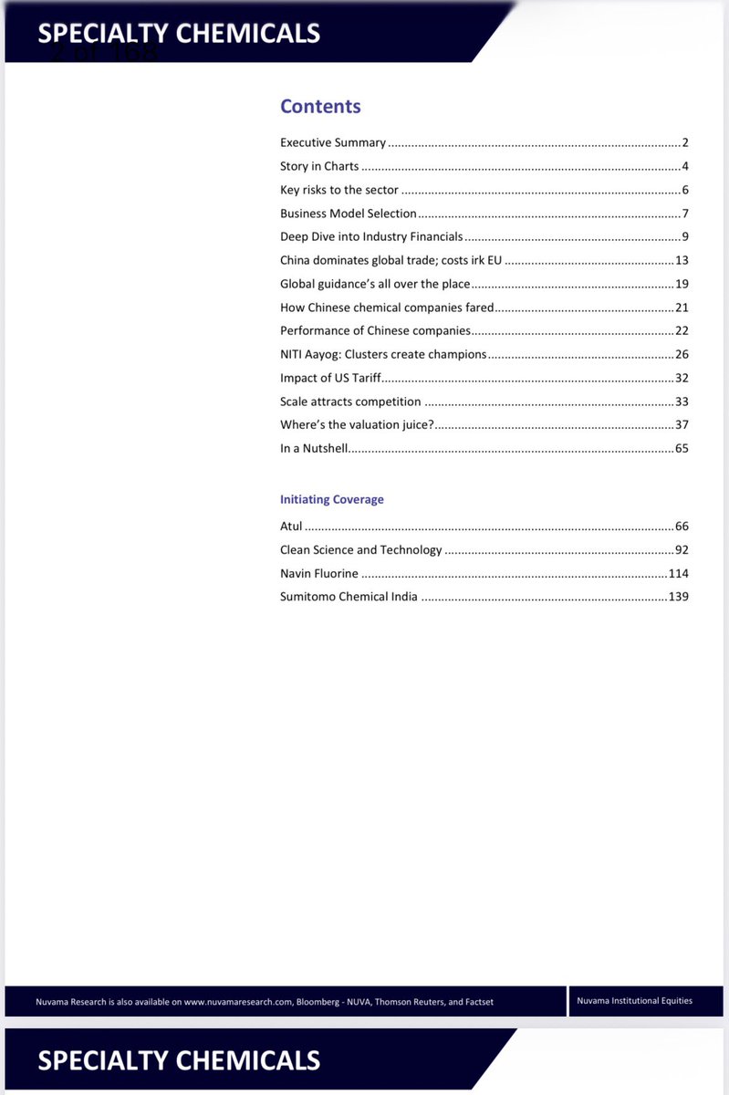 UremO_24's tweet photo. In-depth 168 pages research report on specialty chemical sector and stocks by Nuvama.
#navinflourine #atulltd #sumitomochemicals #cleanscience
🔷 Full research report : https://t.co/8rSaJWXwg2 https://t.co/ynAeFwhNao