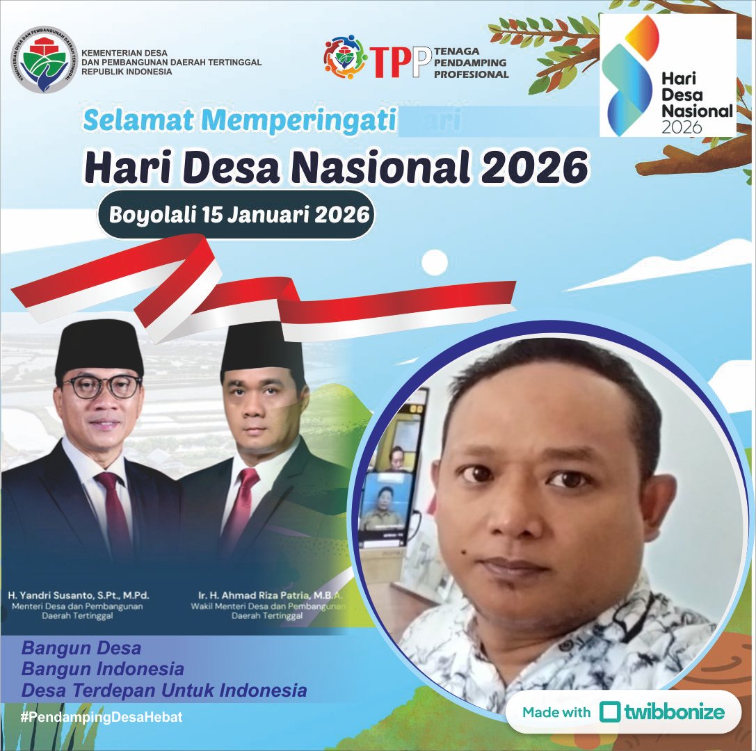 SEMARAK HARI DESA NASIONAL 2026
Bangun Desa Bangun Indonesia
Boyolali. Kamis 15 Januari 2026  

<a href="/prabowo/">Prabowo Subianto</a>
<a href="/gibran_tweet/">Gibran Rakabuming</a>
<a href="/YandriSusanto/">Yandri Susanto</a>
<a href="/ArizaPatria/">Ariza Patria</a>
<a href="/kemendespdt/">#BangunDesaBangunIndonesia</a>
#BPSDMKemendesaPDT
#HariDesaNasional2026
#BangunDesaBangunIndonesia
#DesaTerdepanUntukIndonesia
#PendampingDesaHebat