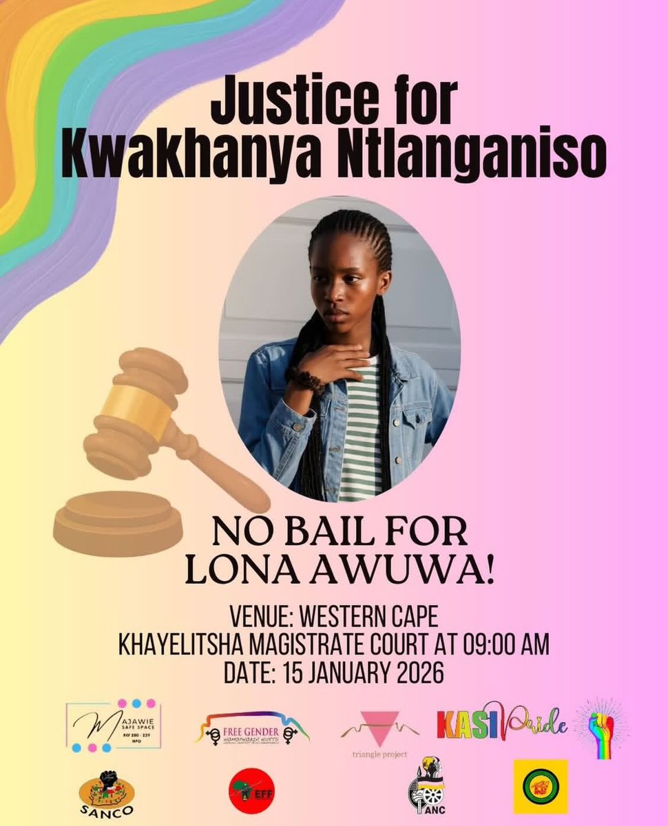 Lona Awuwa who killed our beloved Kwakhanya will be appearing at  Khayelitsha Magistrates' Court today for his bail hearing. We demand that he be remanded in police custody. We demand justice for Kwakhanya. #JusticeForKwakhanya