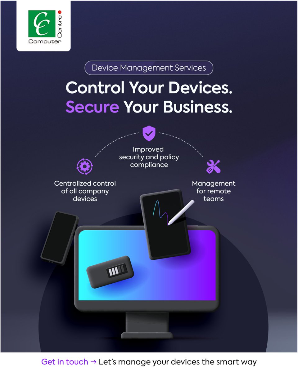 CompCenterTz's tweet photo. As work environments evolve, device sprawl increases. Centralized device management helps IT teams maintain visibility, enforce policies, and protect business data whether teams are in-office or remote

#DeviceManagement #EndpointSecurity #RemoteWork #ITOperations #ComputerCentre https://t.co/ZcA43WKMnM
