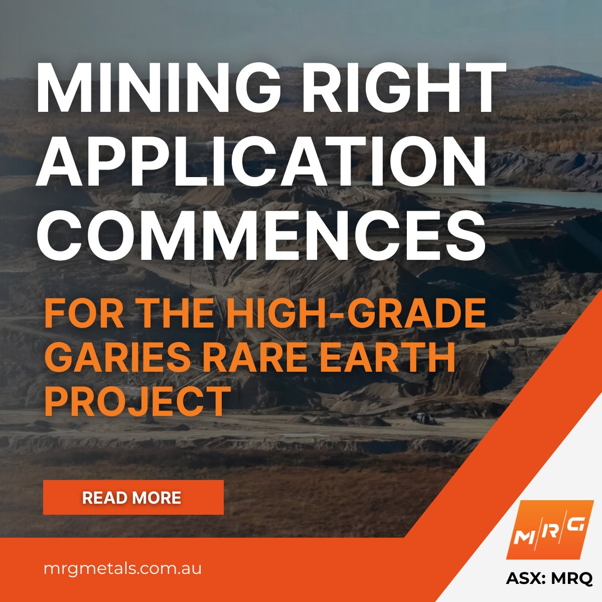 MRG Metals (#ASX: $MRQ) has commenced the Mining Right application at its high-grade Garies Rare Earth Project in South Africa.

The Company has appointed AmberEarth and Tech Code to progress the Environmental Assessment, Mine Works Programme and Mining Right application,