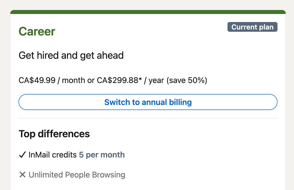 nick_yahodin's tweet photo. @LinkedIn are you fcking serious? 50 bucks just to have an option to reach out to 5 people per month? 10 bucks for a person just to write down more than 300 symbols? 

@WellfoundHQ please replace that bullshit, I'm better pay you https://t.co/E54dscUZQo