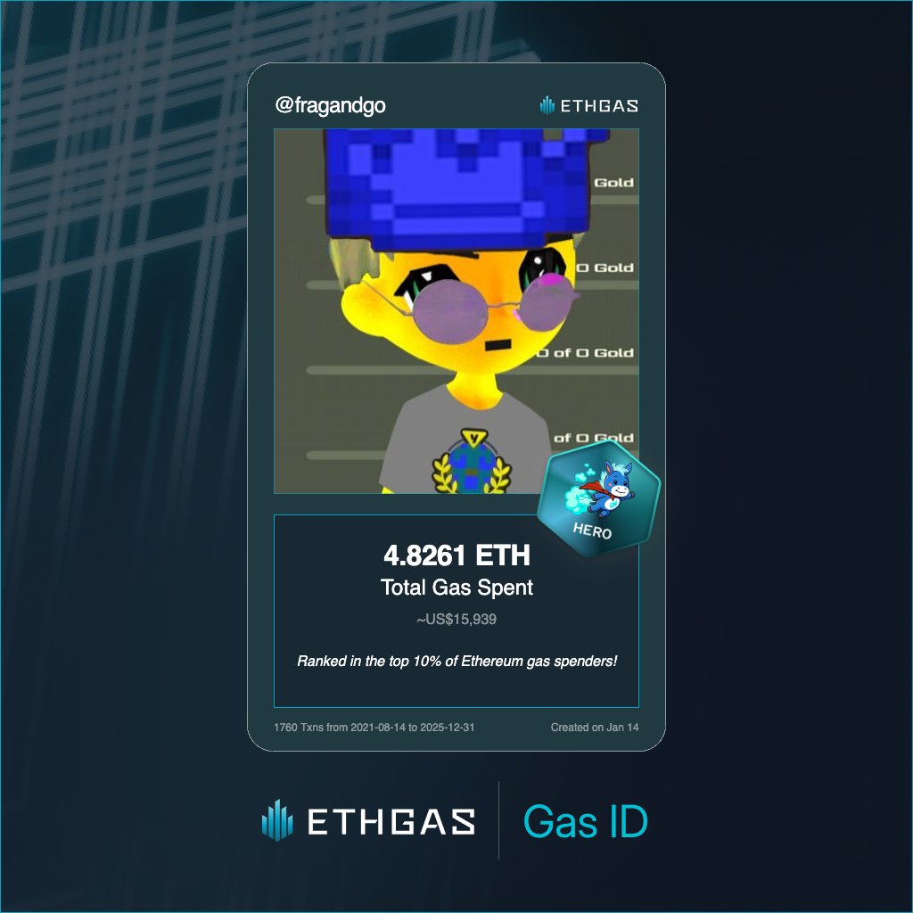 Leveled up in the Great Gas Reckoning with ETHGas! 💪

Hero Jack status: 4.8261 ETH gas spent, 3000 Beans earned—supporting the Gasless Future!

Claim your Gas ID at ethgas.com/community/gas-…