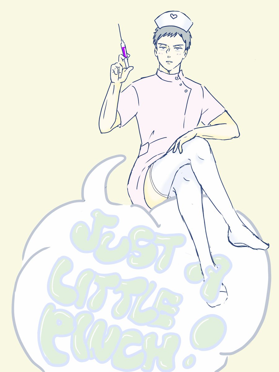 てれささんの爆イケドクター誉さんの恋人
ナースな矢島くん描かせていただきました😊
網タイツより、白タイツの方がかわいかったんだ〜😭リクエストに応えられなくてごめんなさい🙏
「💉ちょっとチクッとするからな！！」