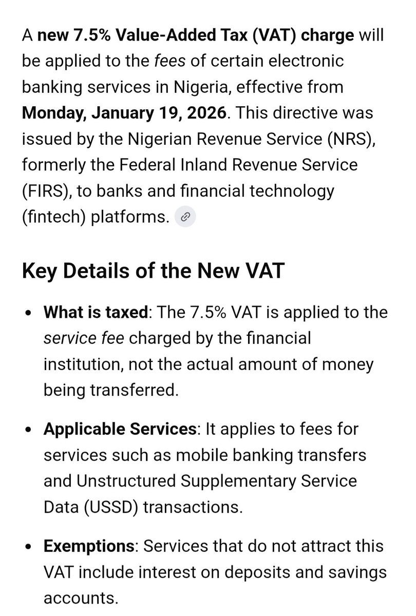 Here is what it looks like to transfer money through banks starting from 19th January.

For each Mobile, Card, and USSD transfer you make, you would pay:

-7.5% VAT for the government
-N50 electronic levy
-Bank transfer charges

To be a Nigerian, you pay daily with your