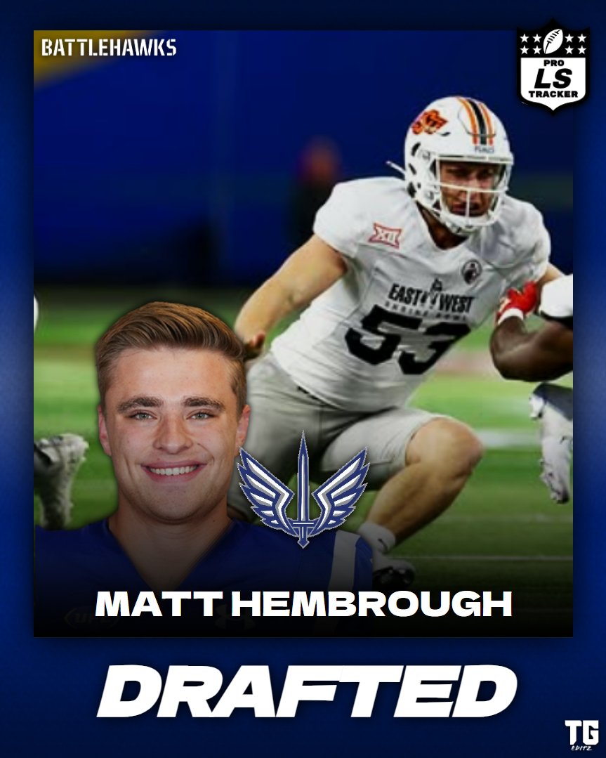 DRAFTED:

The Battlehawks have Drafted Matt Hembrough (<a href="/matthembro/">Matt Hembrough</a>) on Day 2 of the 2026 UFL Draft. Hembrough worked out for the Jets and Steelers last Spring.

#Battlehawks #OklahomaState #Drafted #LongSnap #LongSnapper #LongSnapping #Football #Pro #UFL