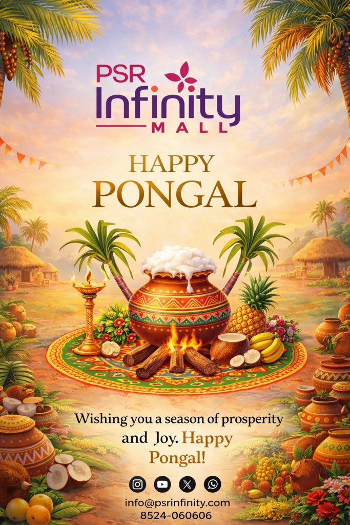 psrInfinity's tweet photo. Celebrate the joy of harvest and togetherness this festive season. 🌾🪁
Happy Sankranthi from PSR Infinity Mall! 🎉
Shopping, food &amp; festive vibes await—stay tuned! ❤️

#PSRInfinityMall #SankranthiCelebrations #WarangalVibes #FestivalVibes https://t.co/0aHoooPmYu