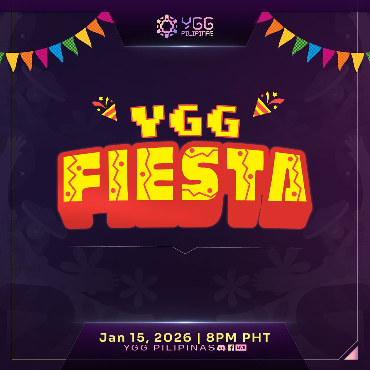 May lakad ka ba mamaya? Cancel mo na! 😝 

Nagbabalik ang YGG Fiesta na mas malakas at masaya ngayong 2026. Expect more surprises, tawanan, kwentuhan, at prizes. 

📅 January 15, 2026 
⏰ TONIGHT, 8 PM PHT 
📍 Facebook and Discord