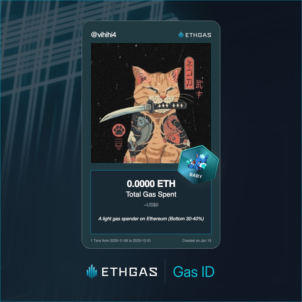 Leveled up in the Great Gas Reckoning with ETHGas! 💪

Baby Jack status: 0 ETH gas spent, 1 Beans earned—supporting the Gasless Future!

Claim your Gas ID at ethgas.com/community/gas-…